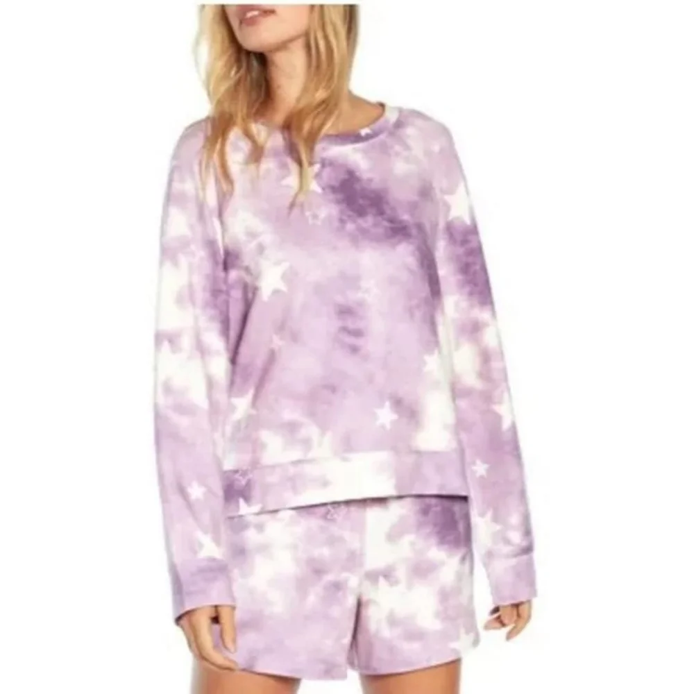 WILDFOX Womens L Tie Dye Stars Sweatshirt & Short Lounge Set NWT - Picture 2 of 6
